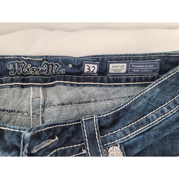 Miss Me Skinny Low Rise Cross Embellished Denim Blue Jeans 32 VTG Y2K 90s - Picture 4 of 12